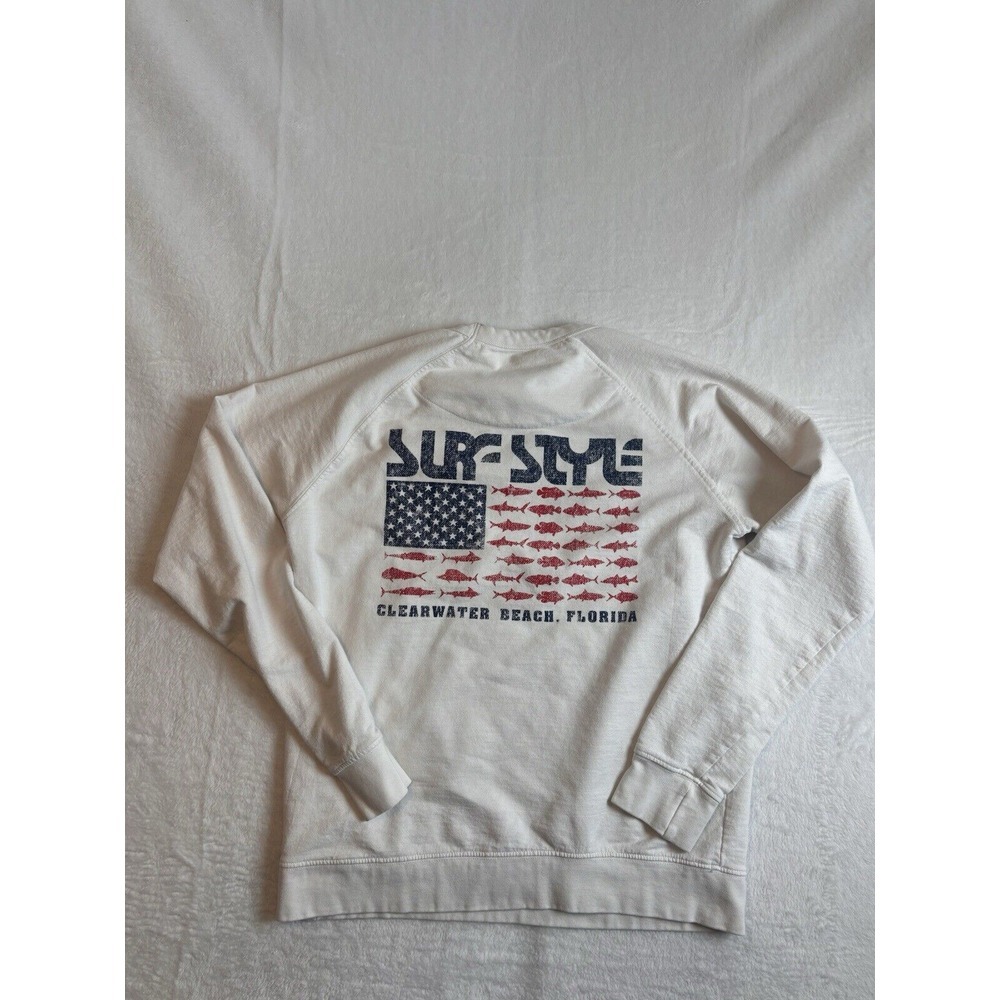 Surf Style Clearwater Beach Florida White Long Sleeve Sweatshirt Men's‎ Medium *